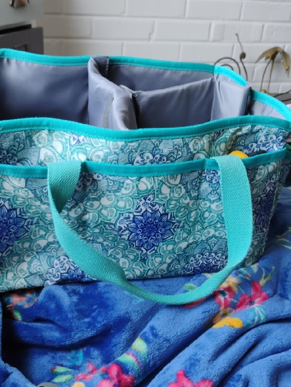 Teal Blue Patterned Organizer Tote